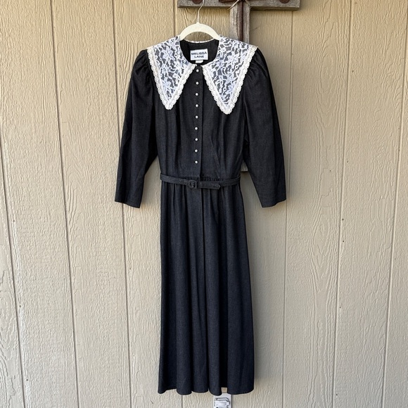 Melissa Lane Dresses & Skirts - Vintage Melissa Lane Black Dress with White Lace Collar & pearl buttons